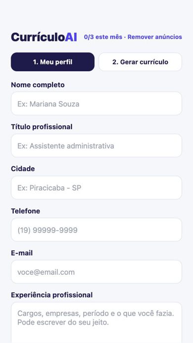 Tela 1 de CurrículoAI