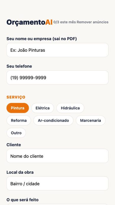 Tela 1 de OrçamentoAI